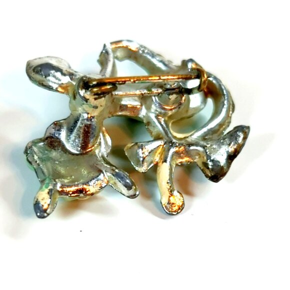 Vintage Green Enamel Cat Silver Tone Brooch Pin 1 Inch Tall - Picture 4 of 6